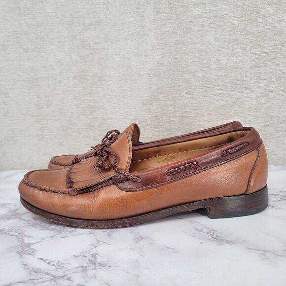 Allen Edmonds Woodstock Light Brown Loafers Boat Shoes Kiltie Fringe Fisherman main image 6